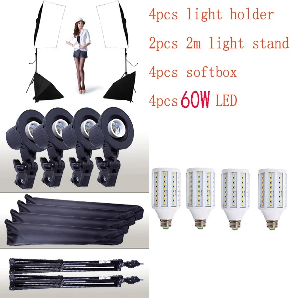 Одна лампа, софтбокс, 4 лампы, набор, светильник для фотосъемки, софтбокс, набор для фотосъемки, оборудование для фотостудии - Цвет: 4pcs 60W in