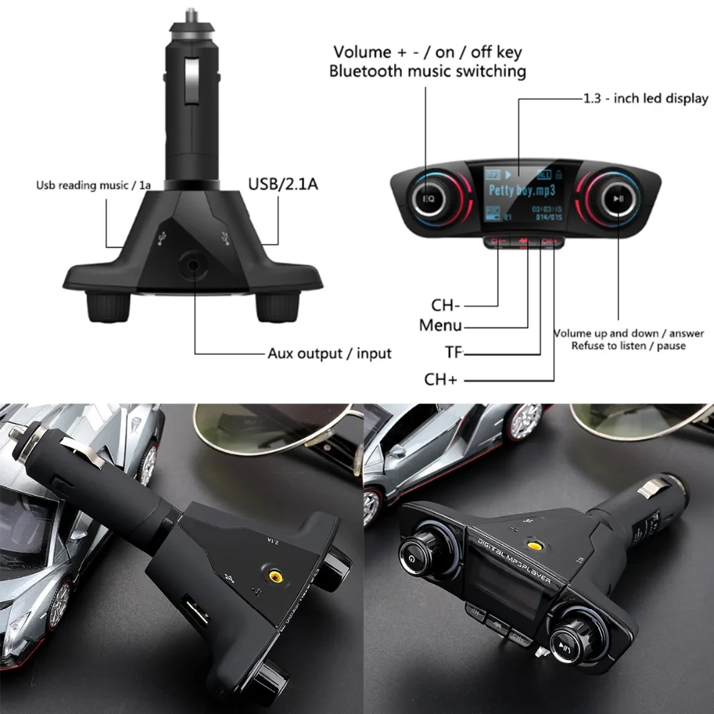 12 V-24 V аудио Автомобильный MP3-плеер FM передатчик модулятор Беспроводной Bluetooth Handsfree car комплект 2.1A двойной Порты usb светодиодный Зарядное