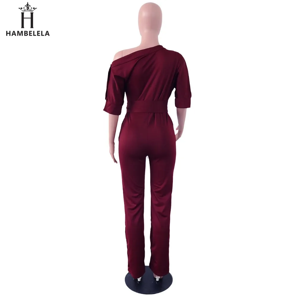 Hambelela 2017 High Quality Autumn Casual Jumpsuit One Shoulder Slash Neck Button Romper Full Length Jumpsuit Wide Legs Jumpsuit (8)