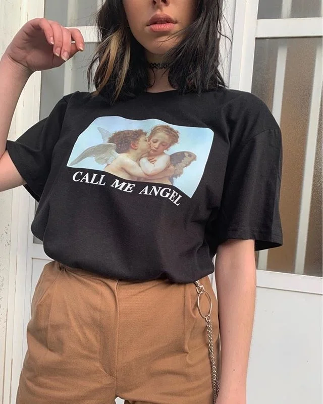 Модная женская футболка с надписью Call Me Angel PUDO HJN Tumblr летняя повседневная