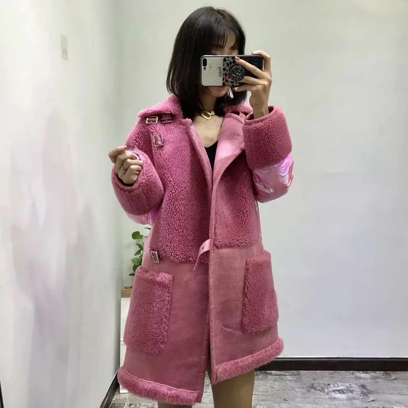 High quality wool blends coat real price new synthetic fur women winter patchwork duck down jacket thick warm female parka