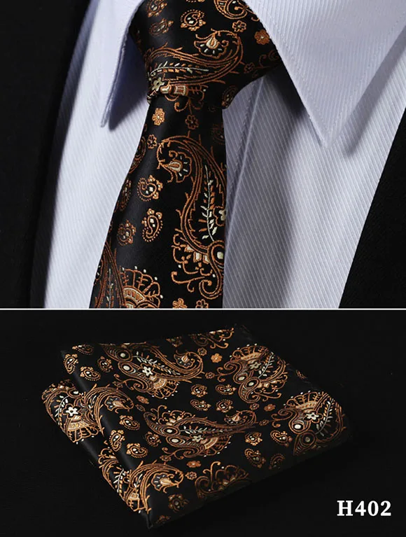 Проверьте цветочный Пейсли полоса 2,7" Шелковый Свадебный жаккардовый тканый Для мужчин галстук карман квадратный носовой платок, комплект# H4 - Цвет: H402
