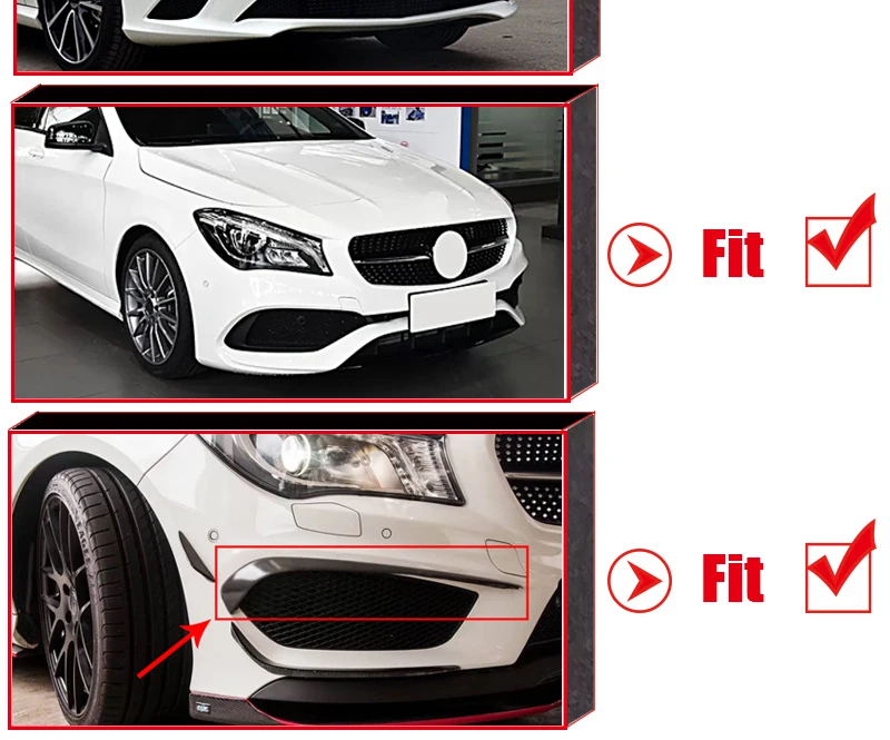 For Mercedes W117 CLA Sports Front Bumper Canard Lip Kit Splitters 2PCS ABS Gloss Black CLA180 CLA200 CLA250 CLA45 Style 2013-16