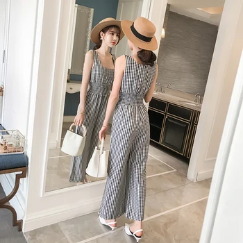 

Korean Style Plaid Women Jumpsuits High Waist Wide-Leg Plaid Woman Bodysuit Plus Size Rompers Womens Jumpsuit Combinaison Femme