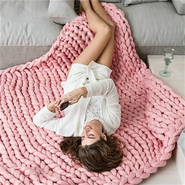 Супер толстый Горячая Распродажа модное мягкое осеннее и зимнее теплое вязаное одеяло для дивана и кровати - Цвет: pink