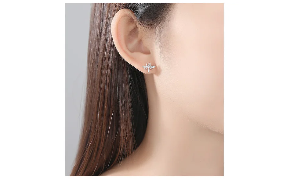 New Arrival 925 Sterling Silver Animal Cute Dragonfly Stud Earrings For Women Fashion Jewelry Accessories