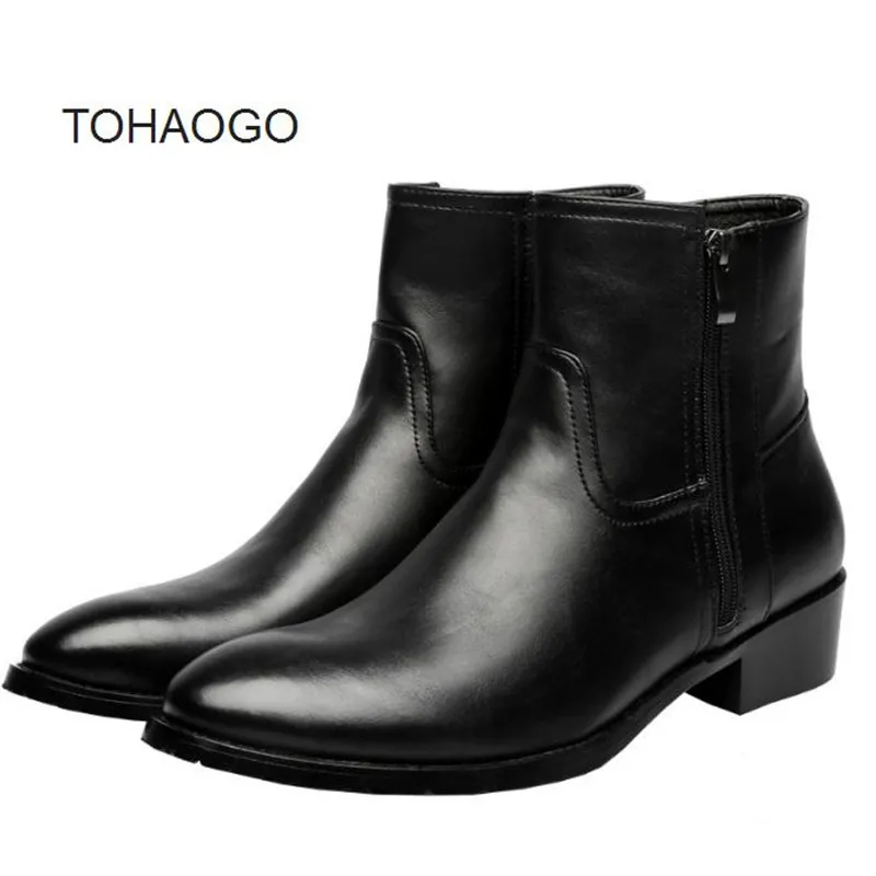 

2018 autumn and winter men's boots high to help men's shoes Martin boots mid heel men's leather boots pointed Booties boty