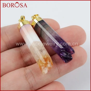 

BOROSA 5/10PCS Gold Color Multi-kind Natural Stone Pendant Beads Druzy Quartz Pendants Mixed Colors for Necklace Jewelry WX876