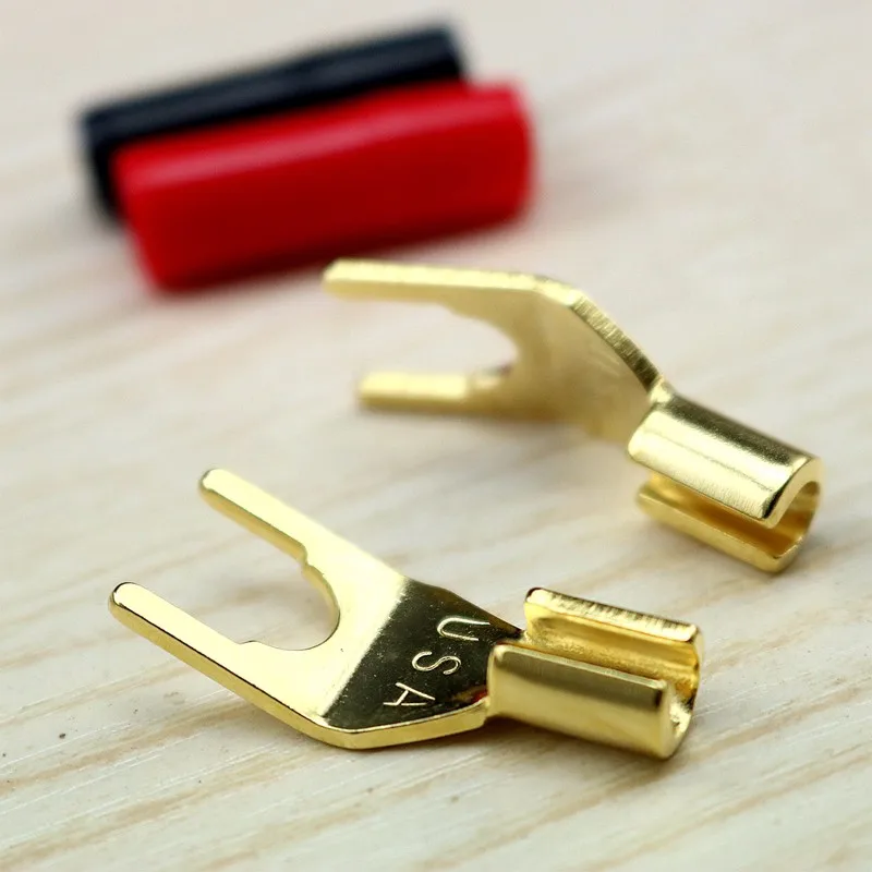12 Pcs Gold Plated Spade Plug Speaker Cable Spade Connector Terminal