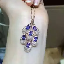 Натуральный голубой танзанит кулон S925 серебро Природный камень кулон Цепочки и ожерелья модный роскошный большой лист фрукты женщины ювелирные изделия