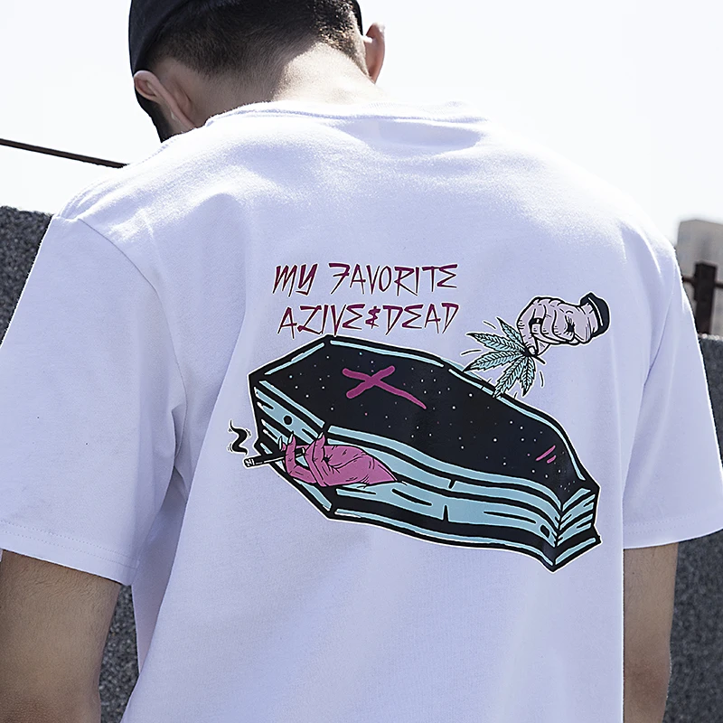 Black/White Cotton Skateboard T Shirts Hip Hop Short Sleeve Streetwear