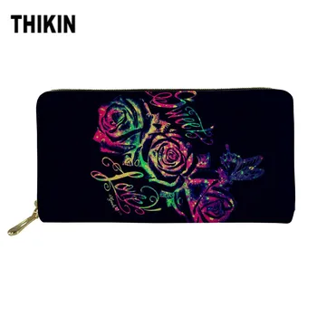 

THIKIN Personalized Roses Print Wallets&Purse Women Cash Wallet Ladies Luxury Design Phone Holder for Females Clutch Money Bag