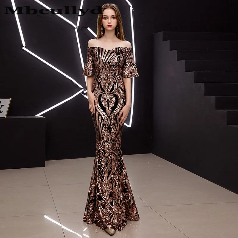 

Mbcully Long Prom Dresses 2019 Sexy Mermaid Style Gold Sequin African Black Girl Women Prom Dress Gala robe de soiree Cheap Sale