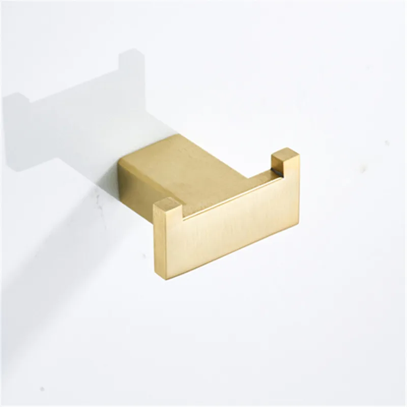 Robe Hooks Gold/Black Stainless Steel Double Hooks Towel Bath Ball Hooks Hat Hooks Wall Clothes Hanger Hook Bathroom Hardware - Color: gold