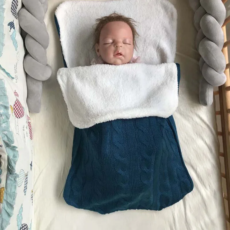 Baby Sleeping Bag Winter Thick Baby Swaddle Wrap Knit Envelope Newborn