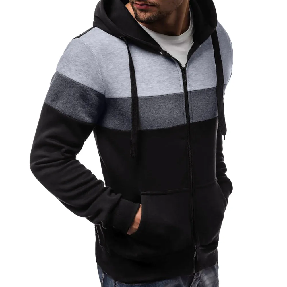 Men‘s Long Sleeve Hoodies Sweatshirt Autumn Winter Patchwork Zipper Tracksuits Streetwear Sweatshirt Hoodies Poleron Hombre