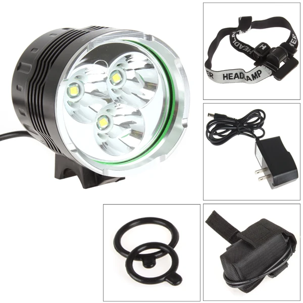 

SecurityIng 1500Lm Bike Headlight 3x LB-XL T6 LED Bicycle Light Headlamp with 4400mAh Battery Pack + Charger