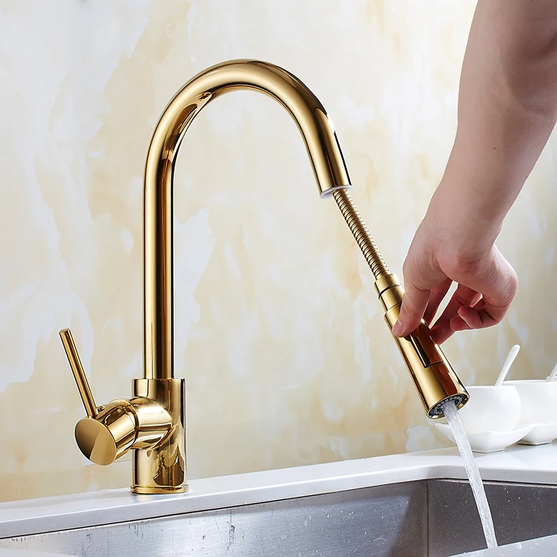  Newly Arrived Pull Out Kitchen Faucet Gold/Chrome/nickel/ Sink Mixer Tap 360 degree rotation kitche - 32891160093
