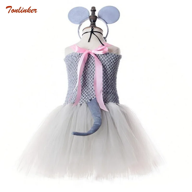 Children Animal Costumes Cosplay Mouse Tail Tutu Dress with Hair Band Princess Girls Party Dress Kids Halloween  Costume 2-10Y