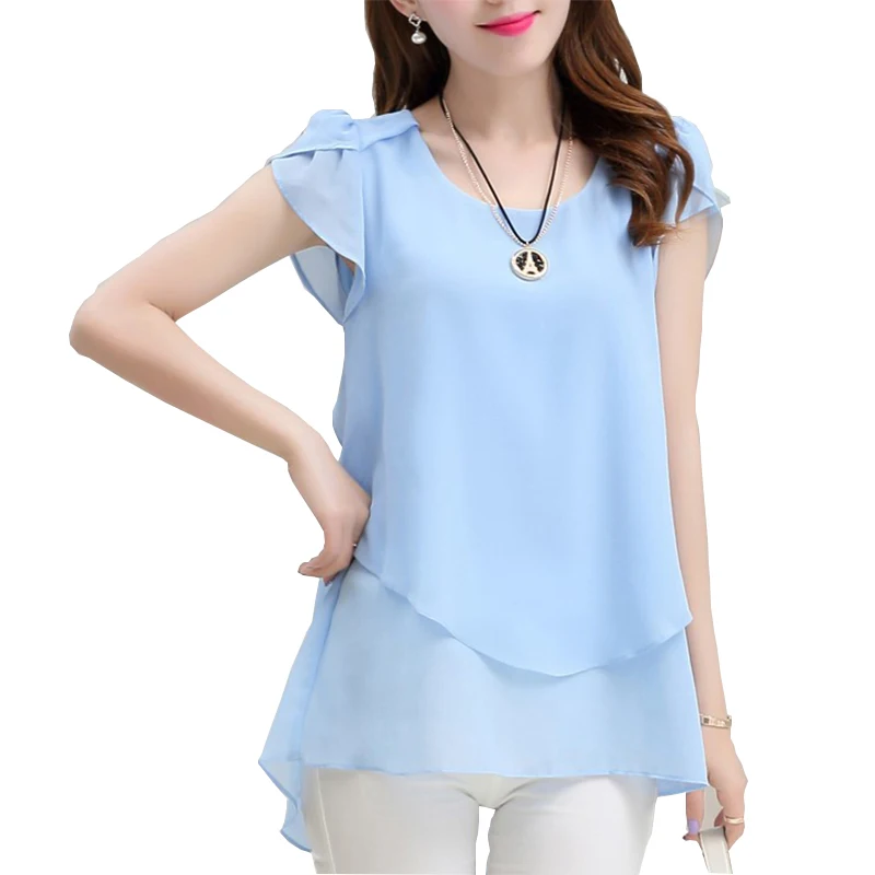 

New Fashion 2019 Summer Women Chiffon Butterfly Sleeve Shirt Loose Plus Size M-5XL Solid Color O-neck Long Blouse Shirt