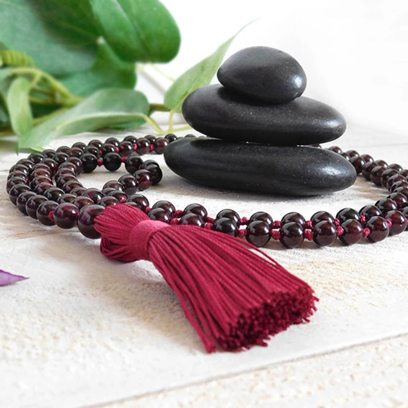 

Garnet Hand Knotted Mala Necklace 108 Bead Prayer Mala Jewelry Best Gift For Her 108 Yoga Necklace