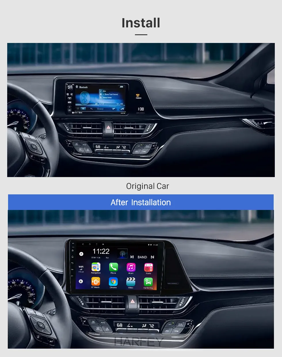 Clearance Harfey 9"Android 8.1 GPS Navigation Radio For 2016-2018 Toyota C-HR LHD Bluetooth 3G Wifi Digital TV Rearview Camera DVR OBD II 2