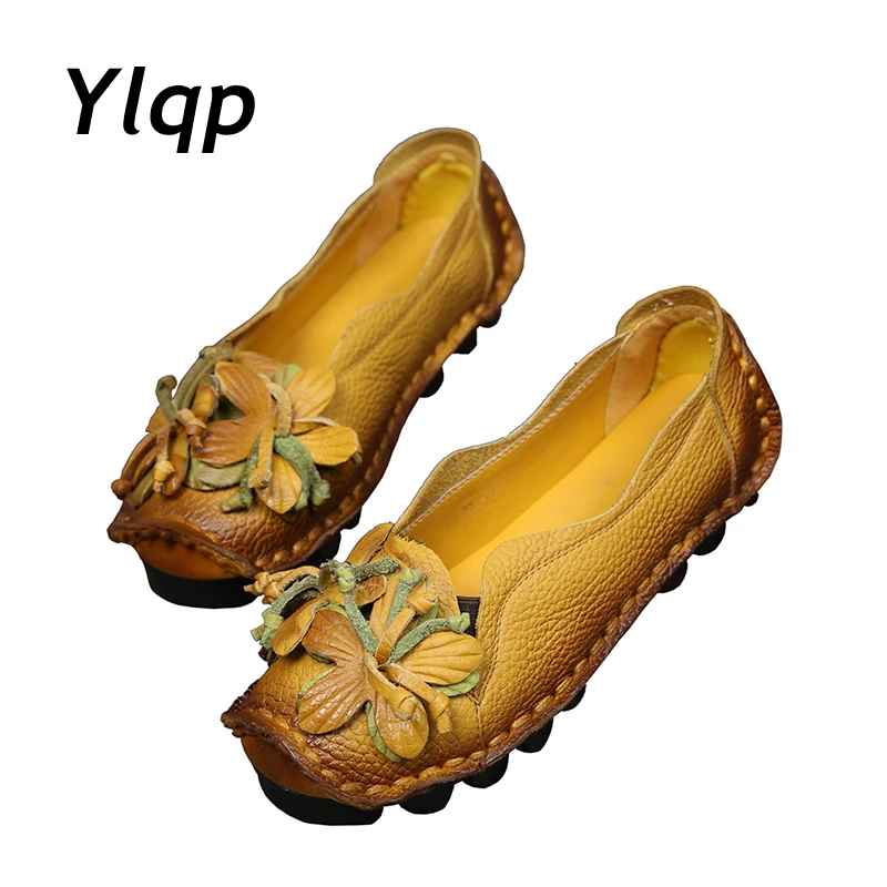 New Autumn Flowers Handmade Shoes Women's Floral Soft Flat Bottom Shoes
