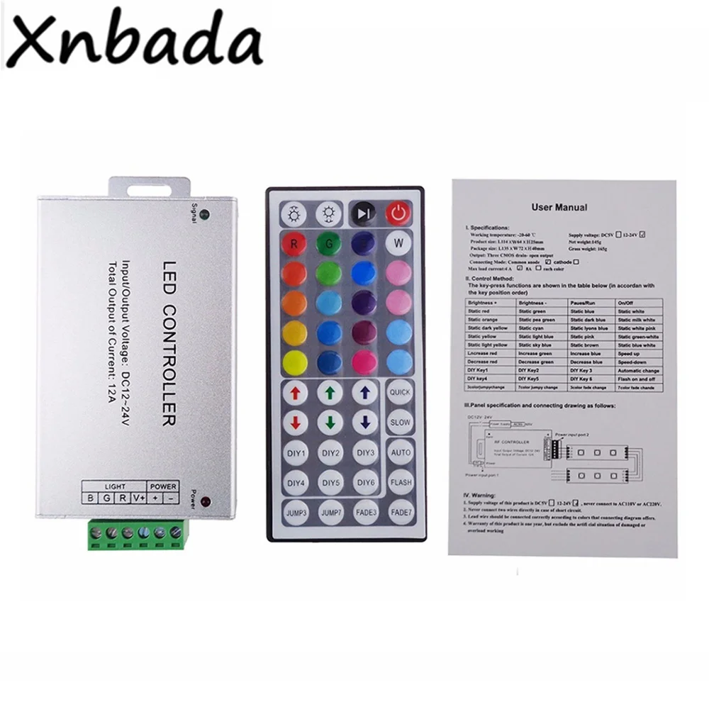 12A RGB светодиодный контроллер с 44 клавишами ИК-пульт дистанционного управления для 3528 5050 RGB светодиодные полосы DC12-24V