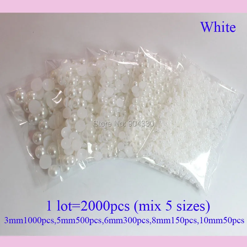 

Free Shipping LANZZAY 2000pcs/lot White Mix 5 Sizes Half Round Flatback Pearls Jewelry Garment Beads DIY Craft