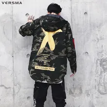 VERSMA High Street Ribbon Patchwork Camouflage Men Bomber Jacket Coat Autumn Hooded BF Army Pilot Flight Biker Jackets Men Parka