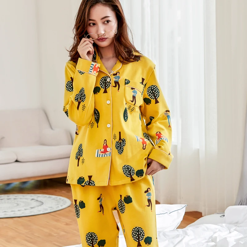 Large Size M XXL Women Pajamas Sets Soft Nightwear Spring 100 Cotton