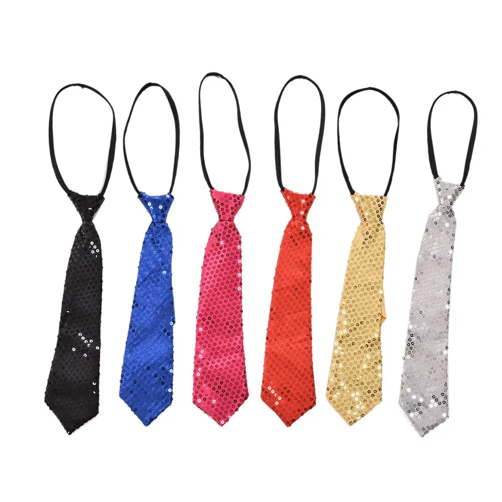 

New Solid Color Fashion School Boys Sequin Necktie Adjustable Children Kids Baby Wedding Elastic Tie Necktie 1PC