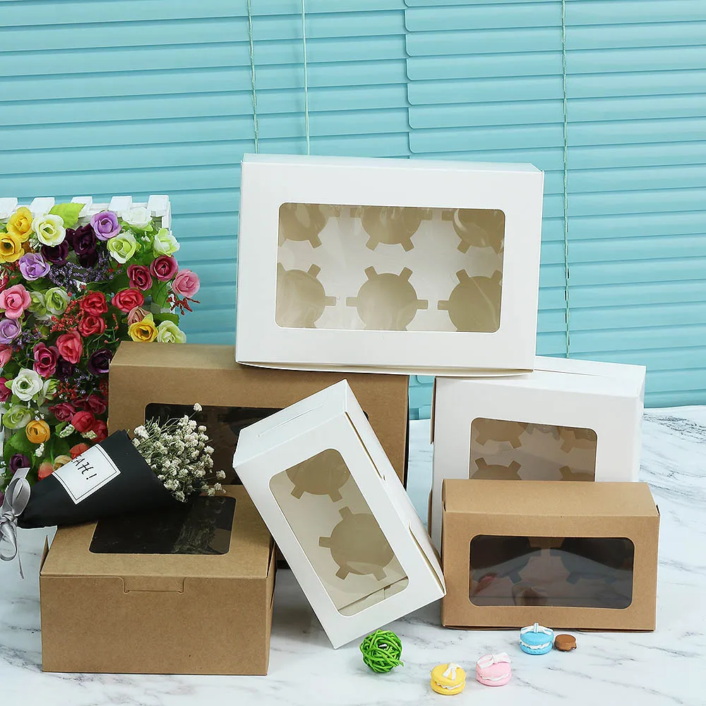 

1PC Kraft Paper Cookie Cake Packaging Box with Plastic Window Brown/White Paper Cake Packaging Box Birthday Party Supplies