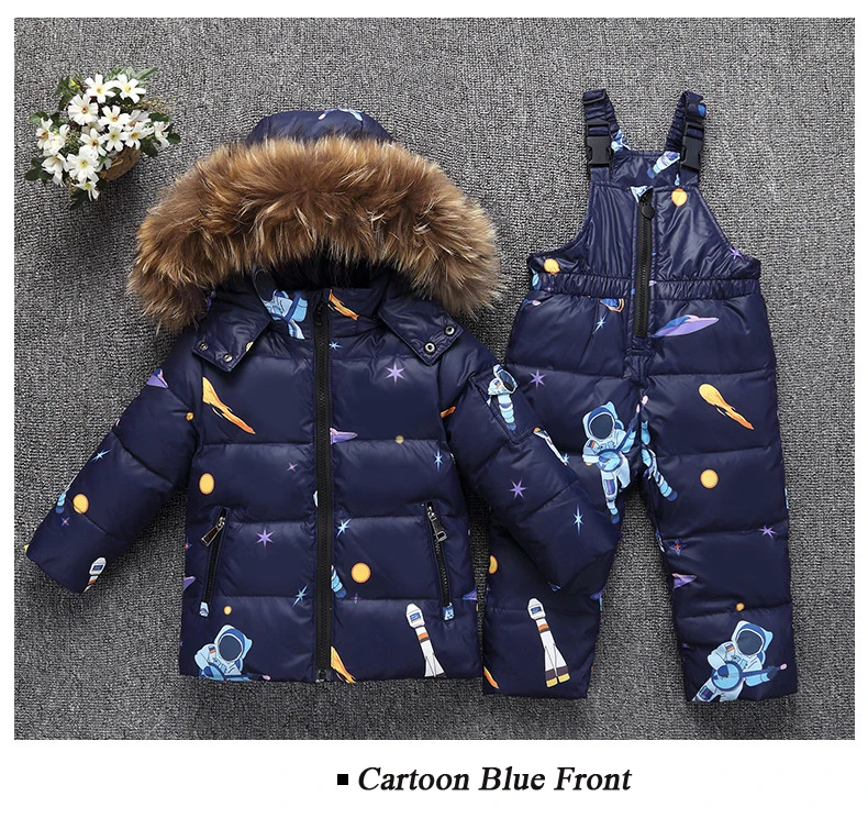 Комплекты одежды для детей зимние парки для девочек куртка на утином пуху с натуральным мехом+ штаны комбинезон для маленьких мальчиков, лыжные костюмы зимний комбинезон, TZ368