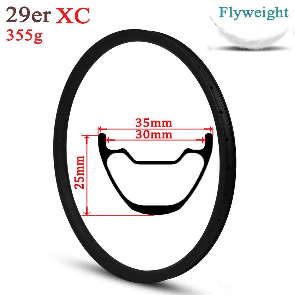 Tanie 355g tylko 29er MTB obręczy węgla 35mm szerokość bezdętkowe gotowy Hookless styl dla XC koła cross country zestaw kół rowerowych