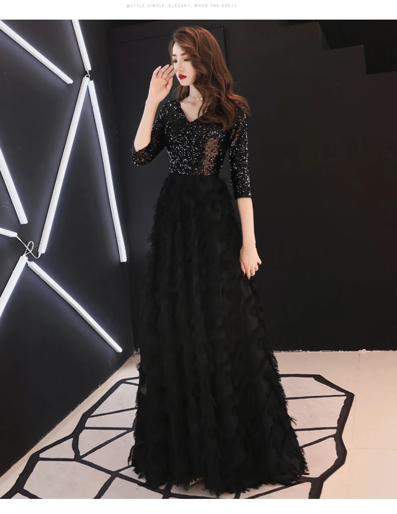 party gown weiyin Black Half Sleeves Backless A-line V-neck Zipper Draped Party Frocks Dresses Floor Length Evening Dresses WY951 petite formal dresses & gowns