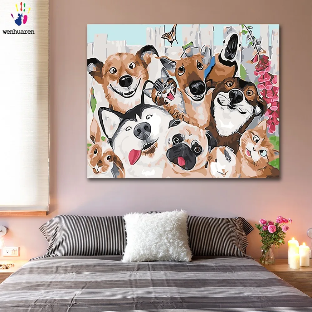

DIY colorings pictures by numbers with colors Cat and dog animal carnival picture drawing painting by numbers framed Home