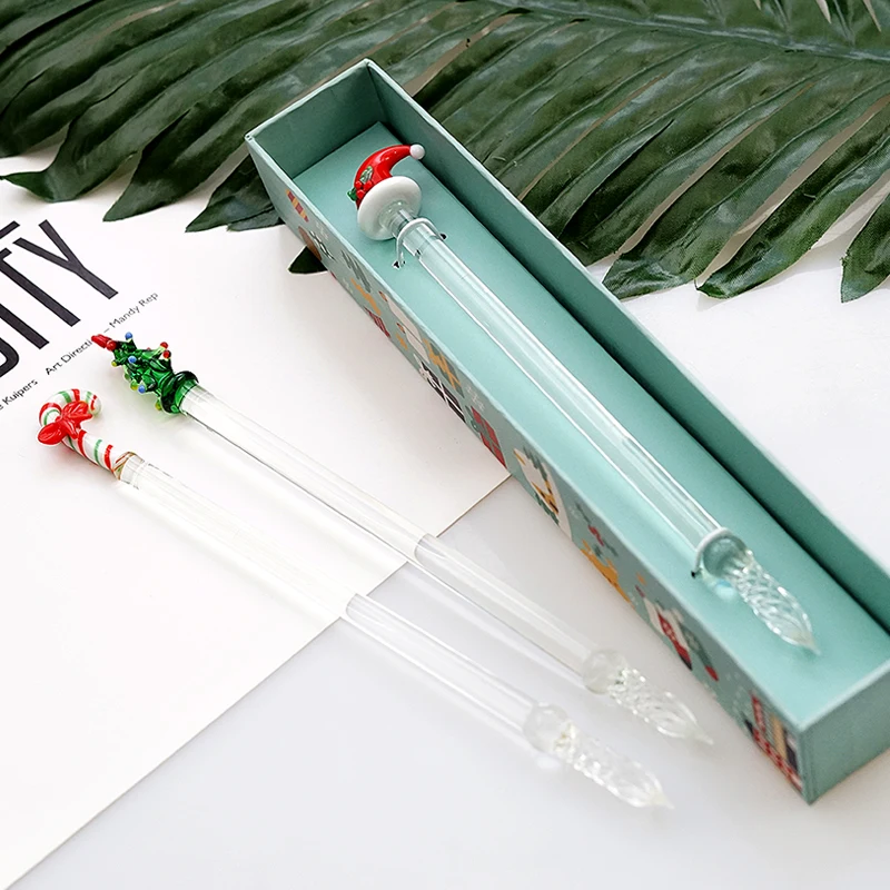 

free shipping Christmas gift stationery gift pen glass dip pen color ink pen