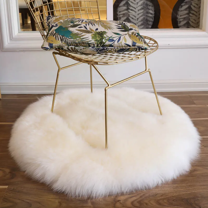 Natural sheepskin fur rug shaggy chair pad ,big size round shaped seat