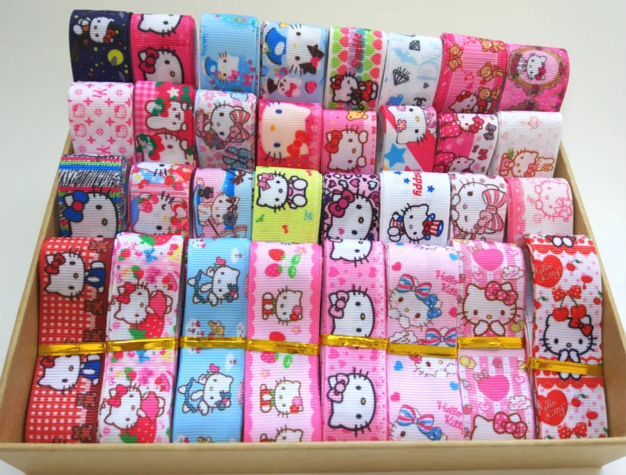 

22/25mm cute hello kitty mix cartoon random grosgrain ribbons, Kitty mix ribbon set DIY KTRD010-20