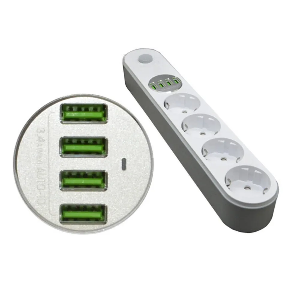 

4 outlet 4 port usb charger Wall Socket Power Strip Adapter Protector EU Plug White Switch For Home Office phone Tableds Sale