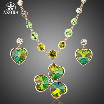 

AZORA Gold Color Stellux Austrian Crystal Heart Drop Earrings and Flower Pendant Necklace Set TG0012