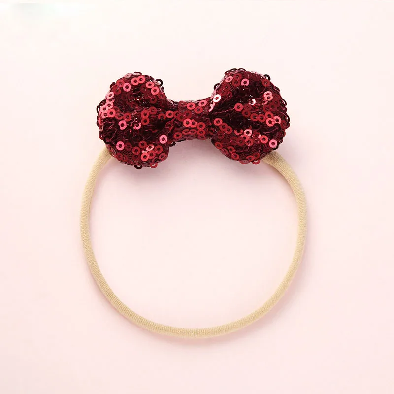 #4Fashion Shiny Baby Girl Nylon Elastic Headband Mini Ring Lace Bowknot Headdress Solid Color Newborn Baby Princess Headwear