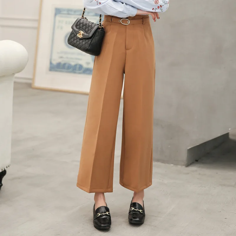 

Spring 2018 High Waisted Woman Wide Leg Pants Sexy Loose Pockets Trousers Women 2018 Casual Ankle-Length Street Wear