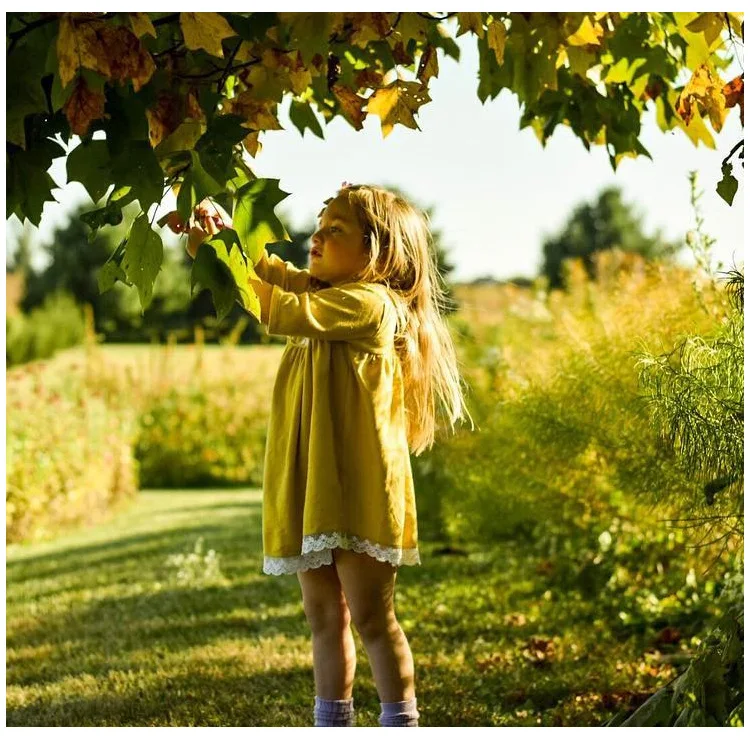 Mother nest 2018 Baby Long Sleeves Yellow Girls Dress Autumn Children Clothing Lace Cotton Toddler Dresses For Party Birthdays (30)