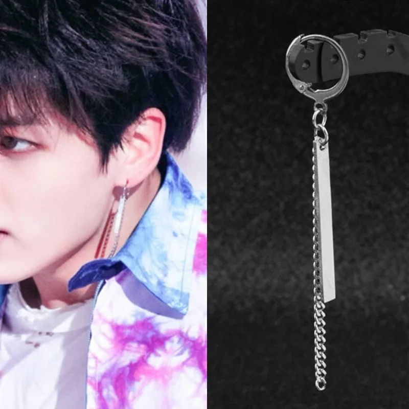 KPOP DNA корейский V Jimin цепи 1 шт. серьги гвоздики из нержавеющей стали с длинными