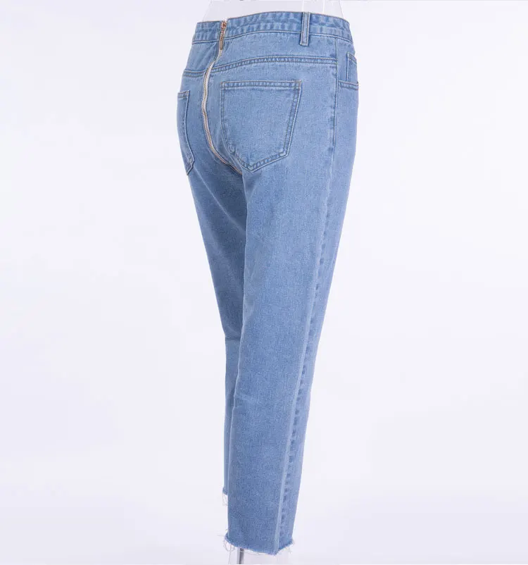 2019 новый сезон: весна-лето сзади блестящая молния синий женские узкие джинсы повседневное пикантные джинсовые узкие брюки Street Стиль
