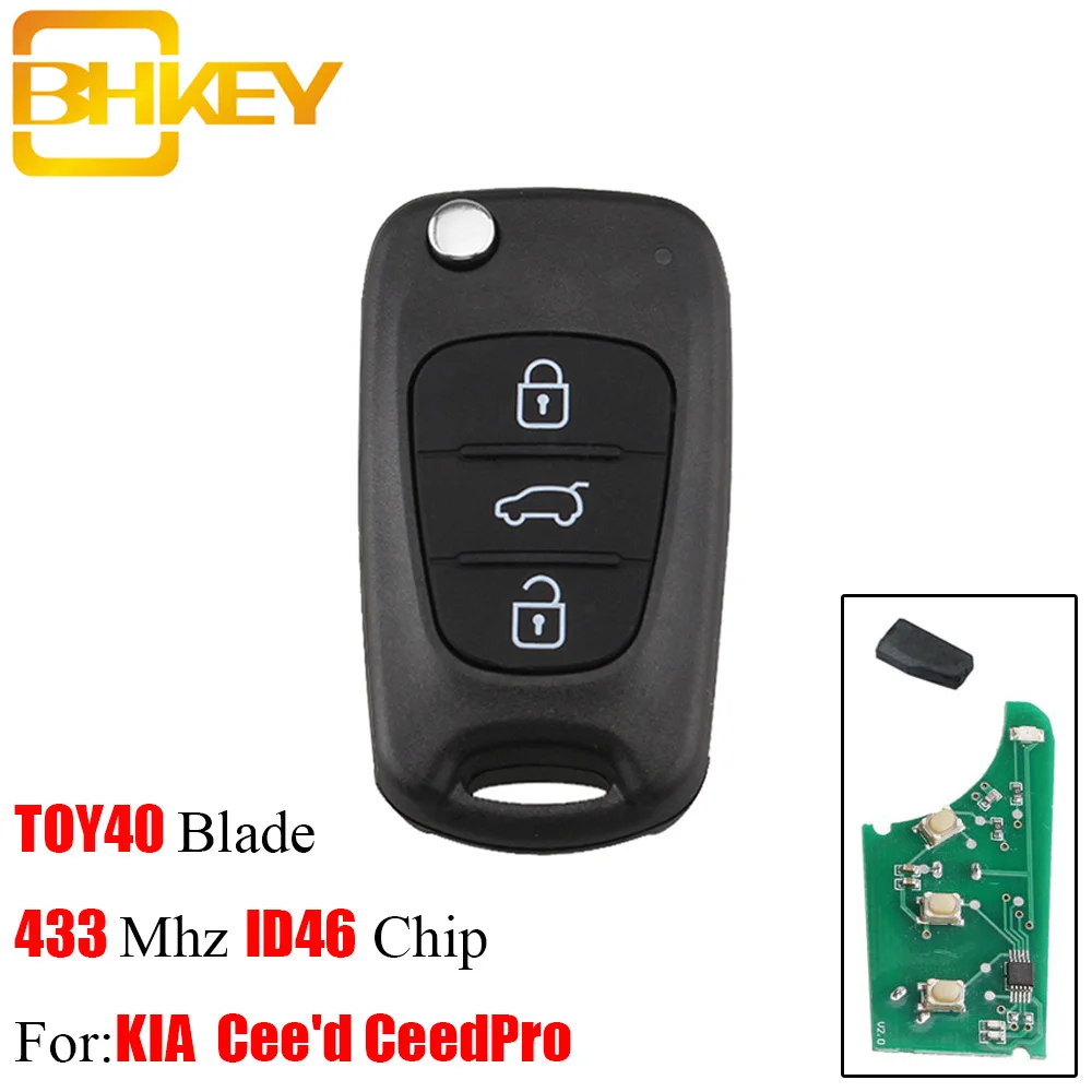 BHKEY 3 кнопки дистанционного ключа автомобиля для KIA 433 МГц ID46 чип для Kia Rio Ceed Cee 'd CeedPro Picanto 2004-2011 TOY40 лезвие ключ