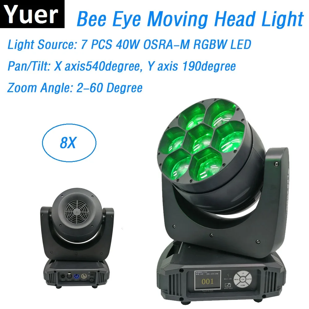 

8Pcs/Lot Newest LED Bee Eye Moving Head Lights 7X40W RGBW Professional Stage Lights Dj DMX Disco Beam Wash Stage Effect Lights