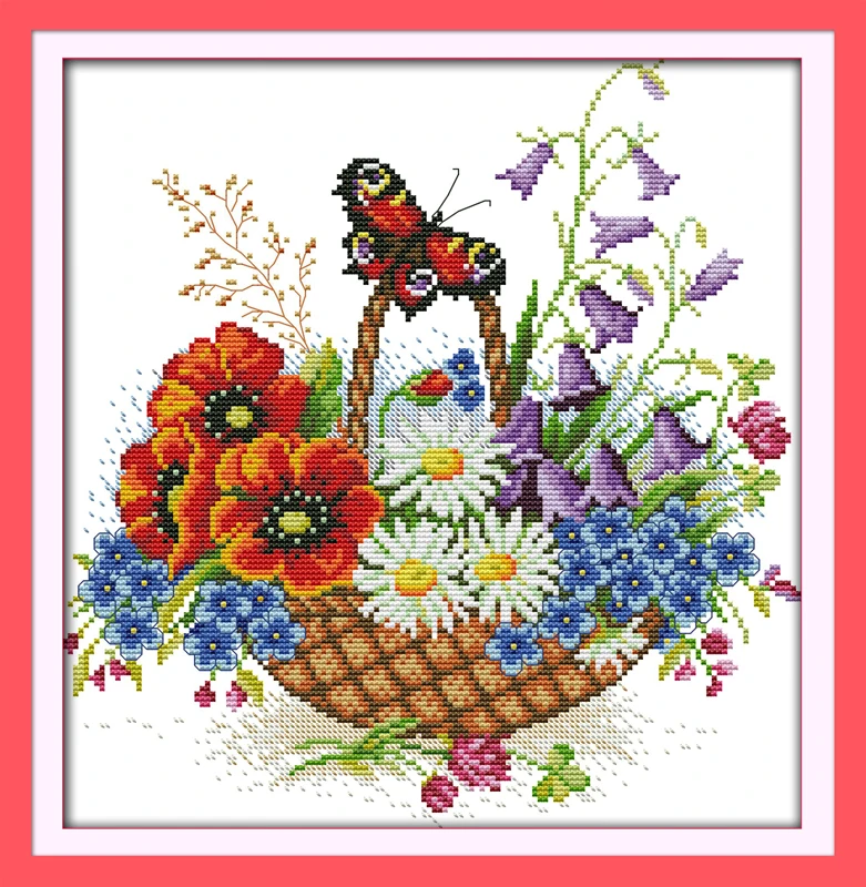 

Flower basket and butterfly cross stitch kits 14ct white 11ct print on canvas embroidery set sewing hand made crafts home decor